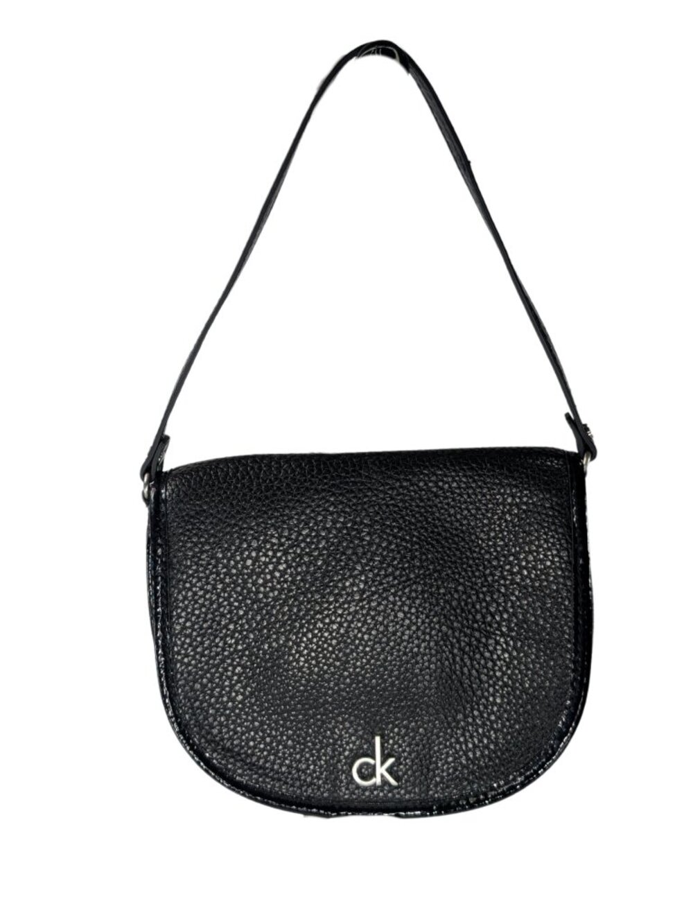 Calvin Klein Y2K Black Pebbled Faux Leather Flap Shoulder Bag